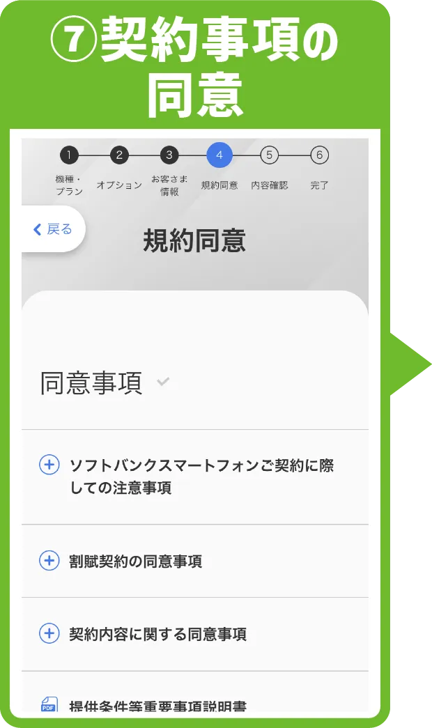 ⑦契約事項の同意